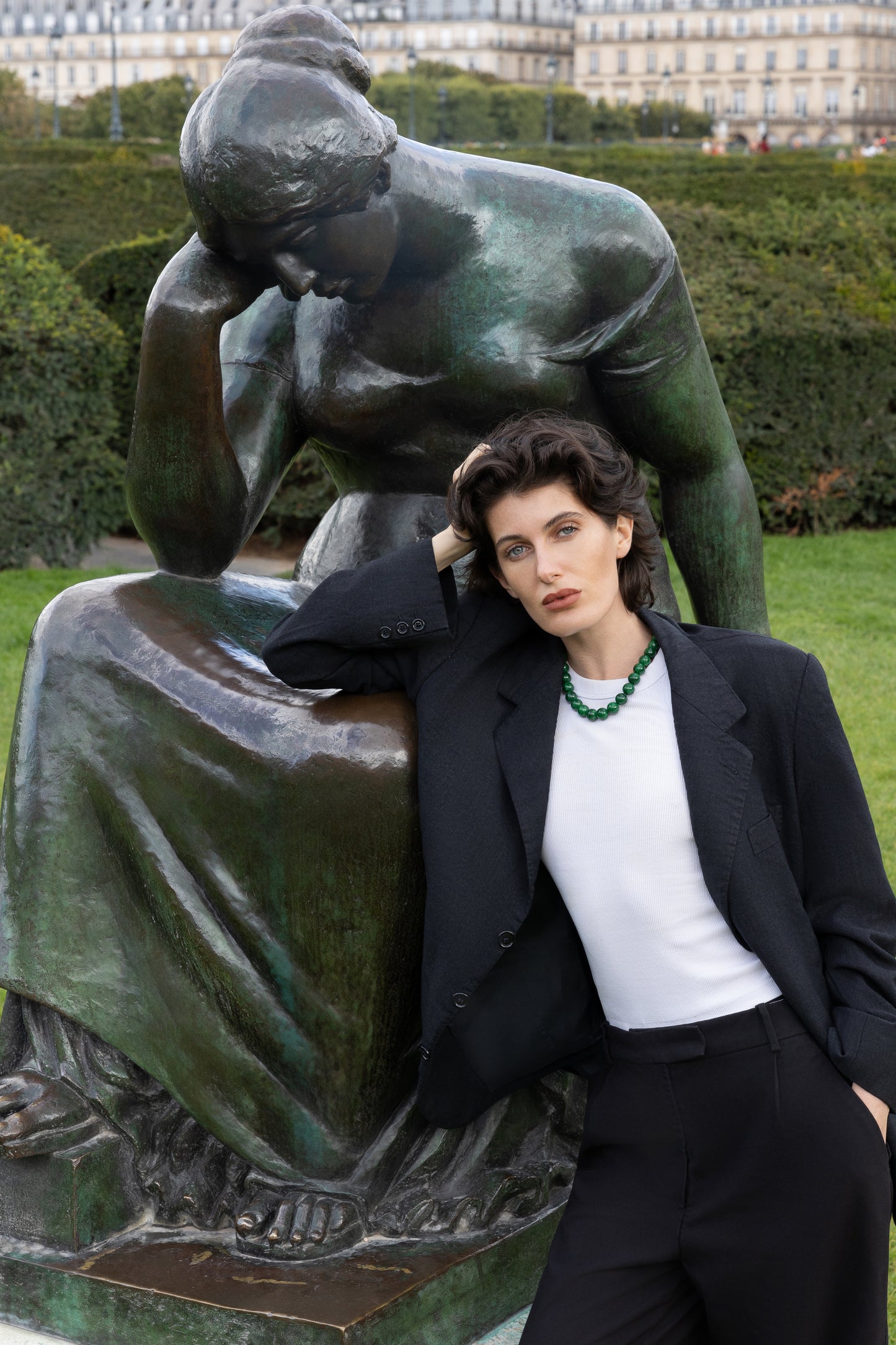 14mm Green Chalcedony Necklace Handcrafted Beaded Choker Model