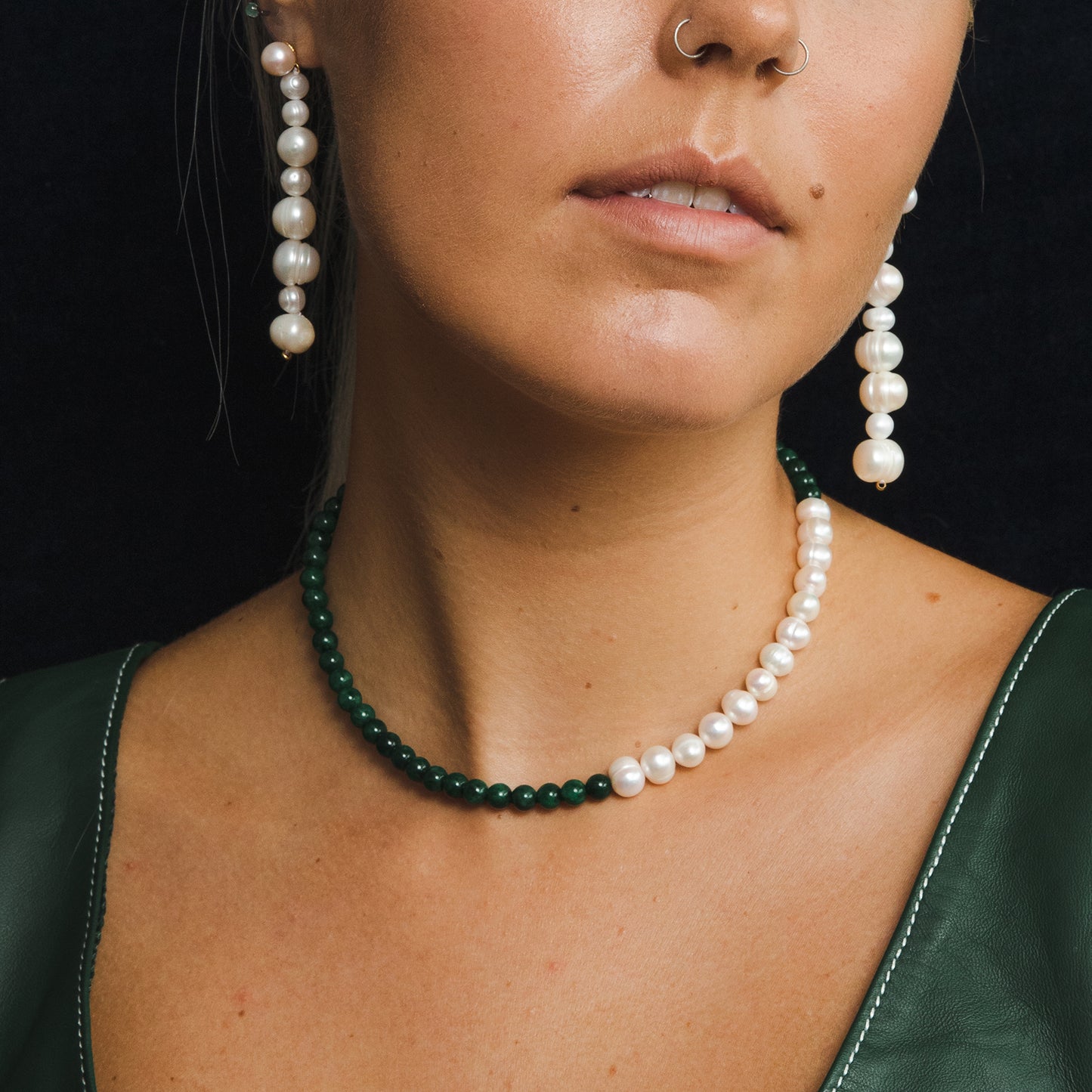Chalcedony Necklace Natural Pearl necklace Green Necklace Handcrafted beaded Pearl Choker Model DetailsChalcedony Necklace Natural Pearl necklace Green Necklace Handcrafted beaded Pearl Choker Model Details