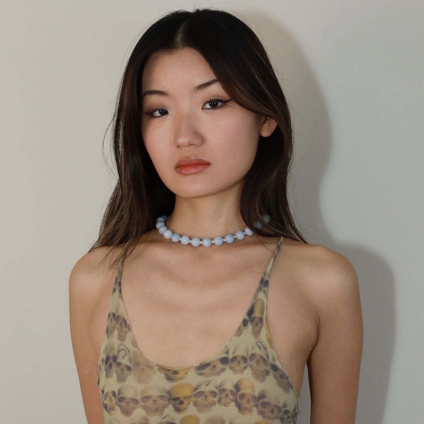 Cloe 12mm Aquamarine Chunky Beads Necklace Choker