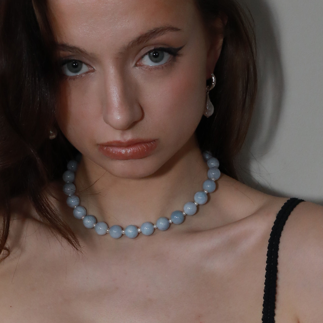 Aquamarine necklace gemstone necklace simple necklace choker Handcrafted beaded model