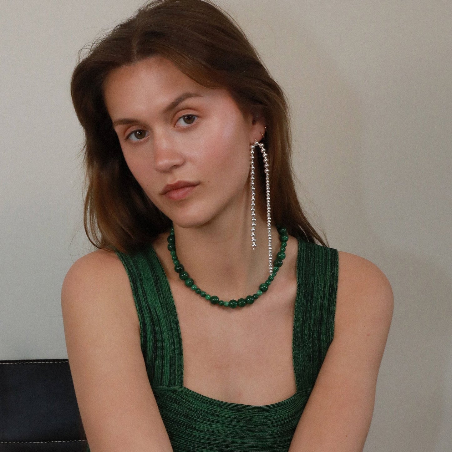 ChalcedonyBeadedNecklaceGreenNecklaceDesignerPieceHandcraftedbeadedChoker