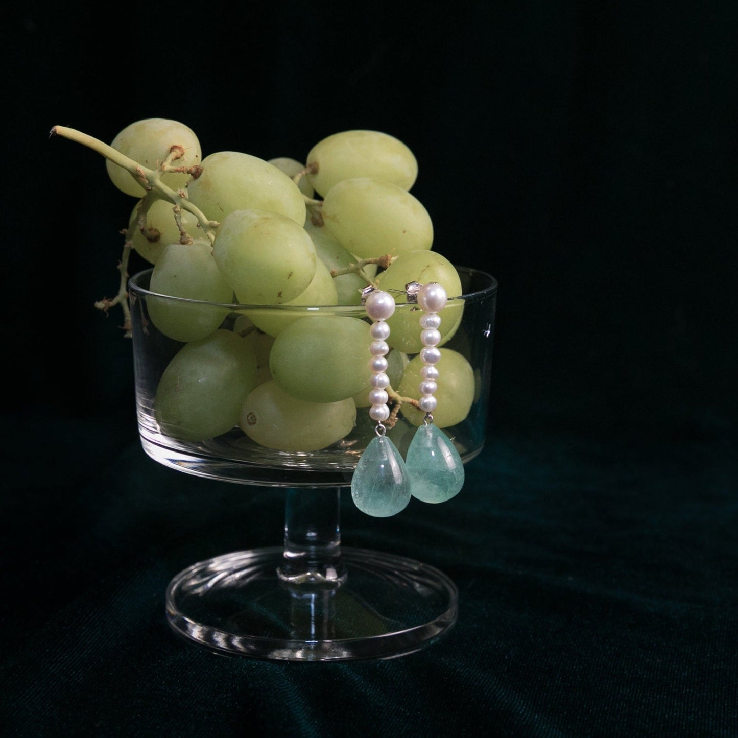 Fluorite earring long pearl earring with Fluorite pearl drop earring