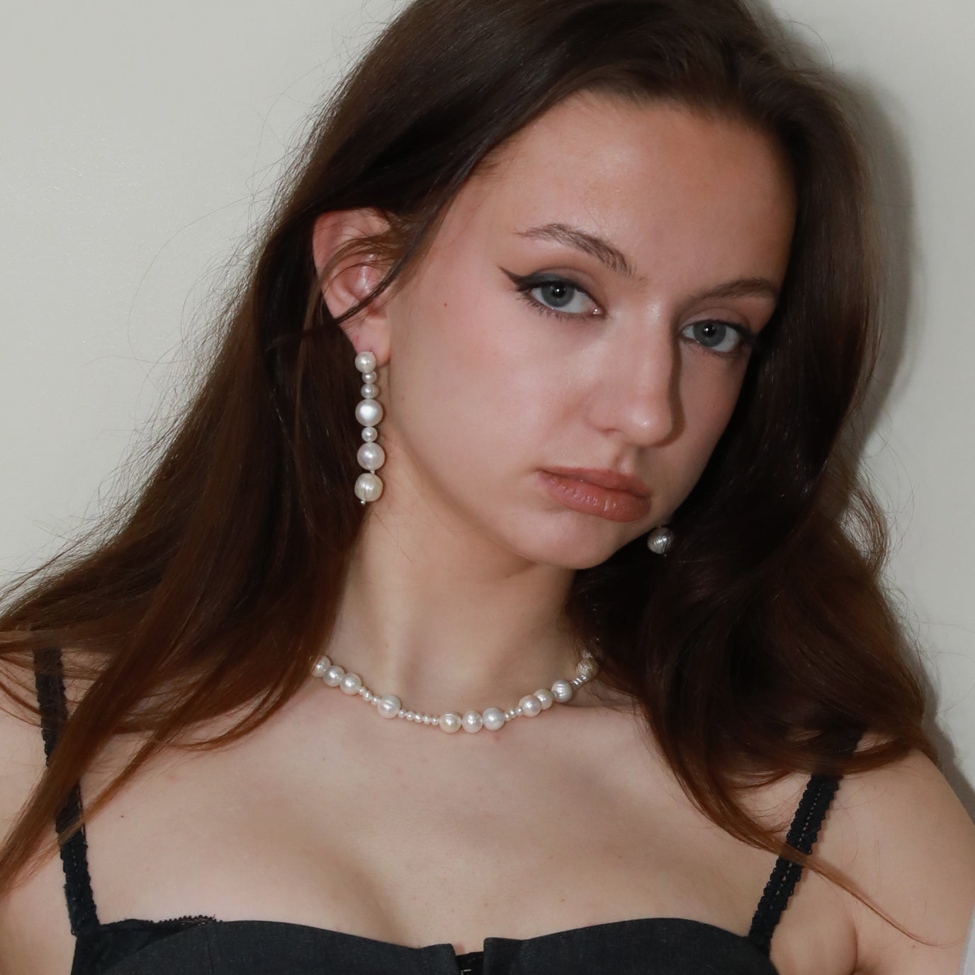 white real natural freshwater pearl long dangle shoulder duster earrings sterling silver silver pushback closure contempary art deco bride wedding