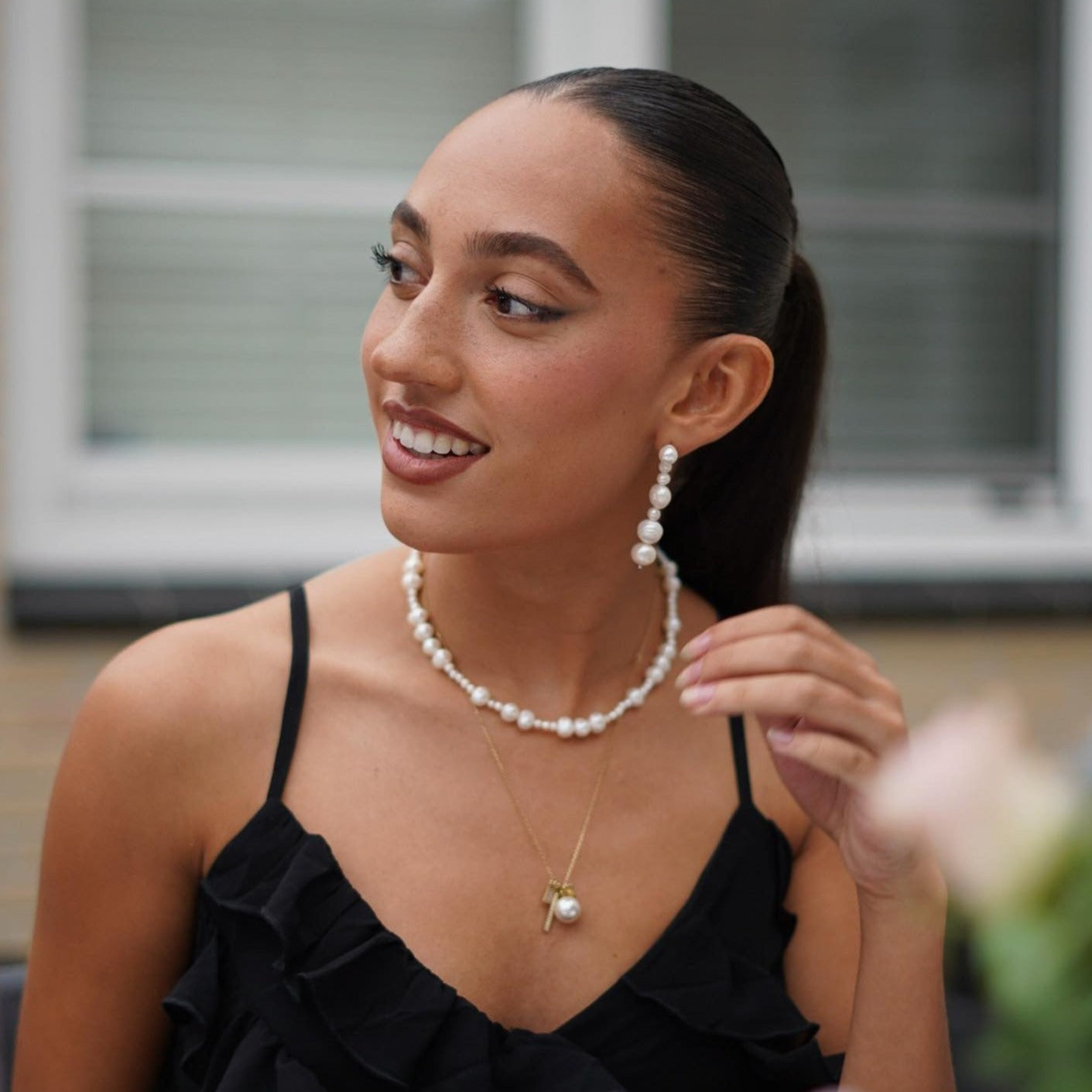 white real natural freshwater pearl long dangle shoulder duster earrings sterling silver silver pushback closure contempary art deco bride wedding