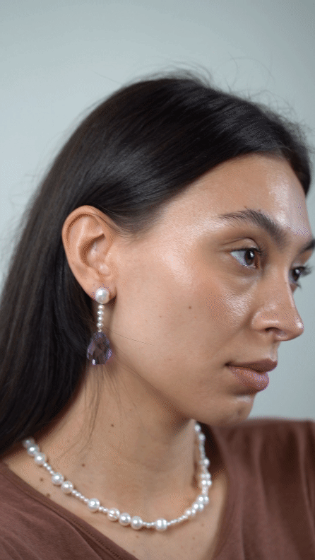 Lena Natural Pearl and Amethyst Earring