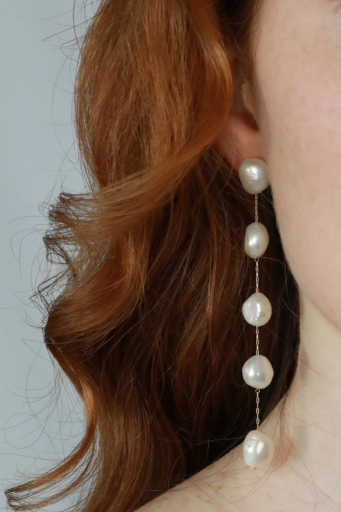 Long baroque pearl earring for wedding long dangle freshwater big pearl earring shoulder duster Model