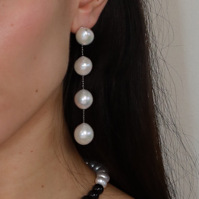 Long baroque pearl earring for wedding long dangle freshwater chuncky big pearl earring wedding pearl danggle earrings bridal big pearl long earrings
