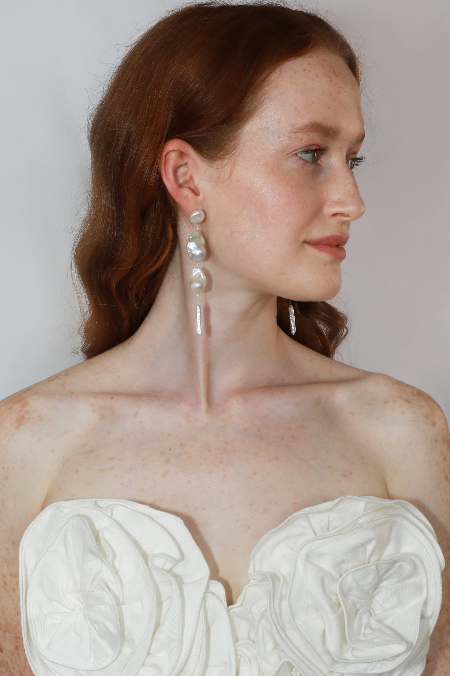 Natural Baroque Pearl Shoulder Duster Long Earrings for wedding bridal