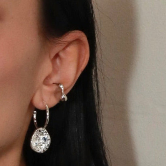 Non pierced cuff Ear wrap Sterling Silver fake piercing organic shape