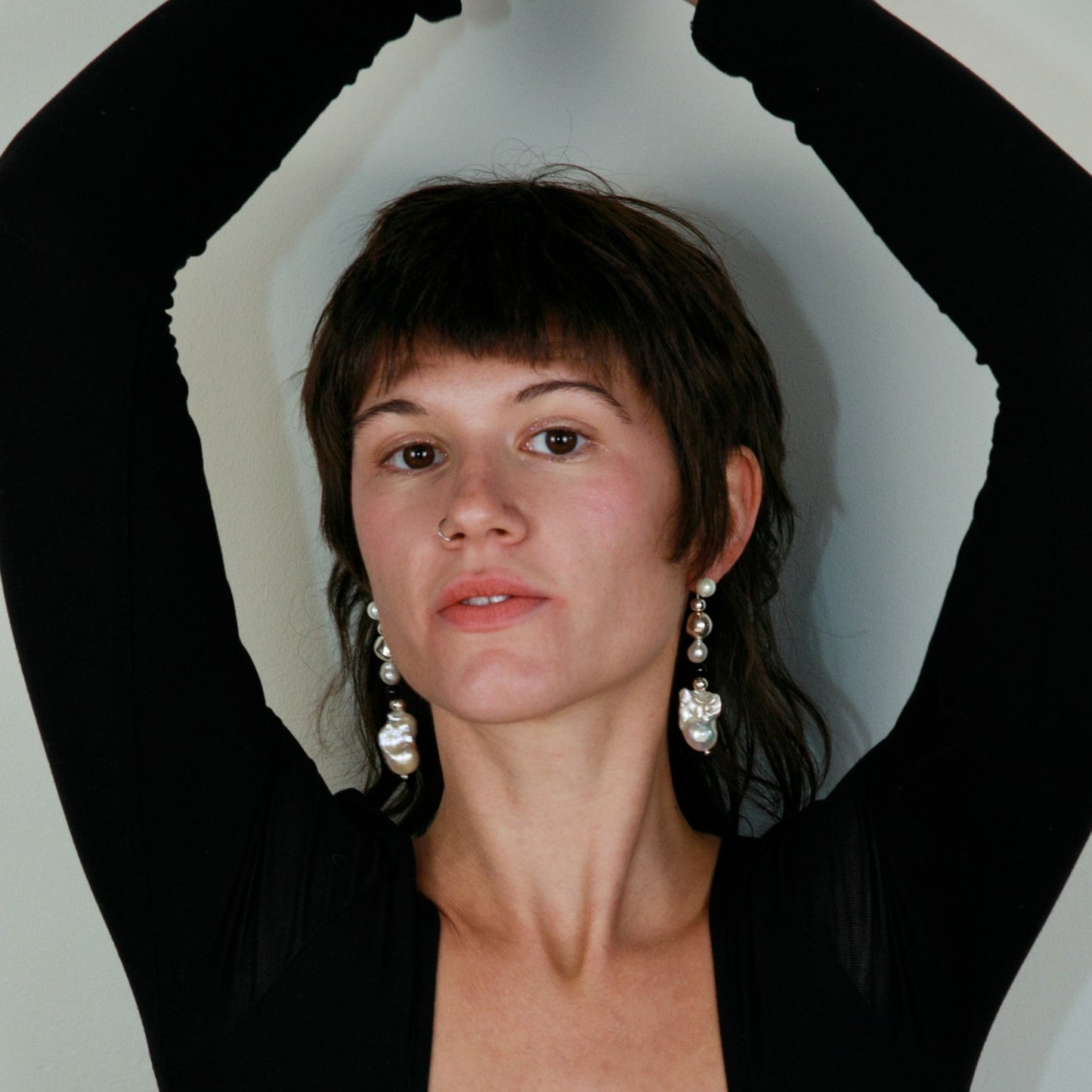 Remi Natural Freshwater Baroque Drop Silver Ball Earring