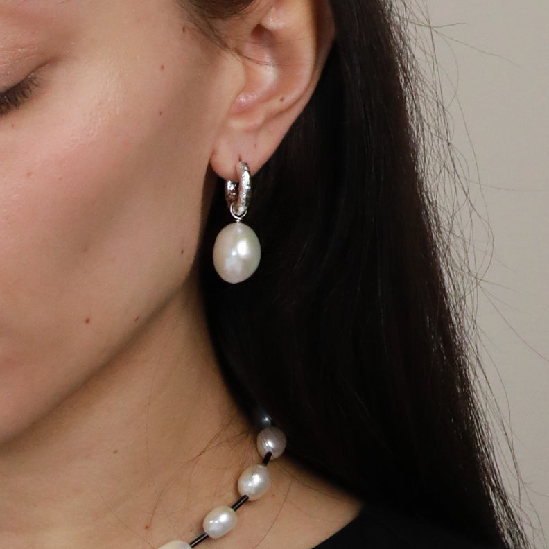 Wedding Pearl Earring Freshwater Big Baroque Pearl Earring with silver Hoop Wedding Baroque Earring Handcrafed Pearl Earring Real Pearl Earrings
