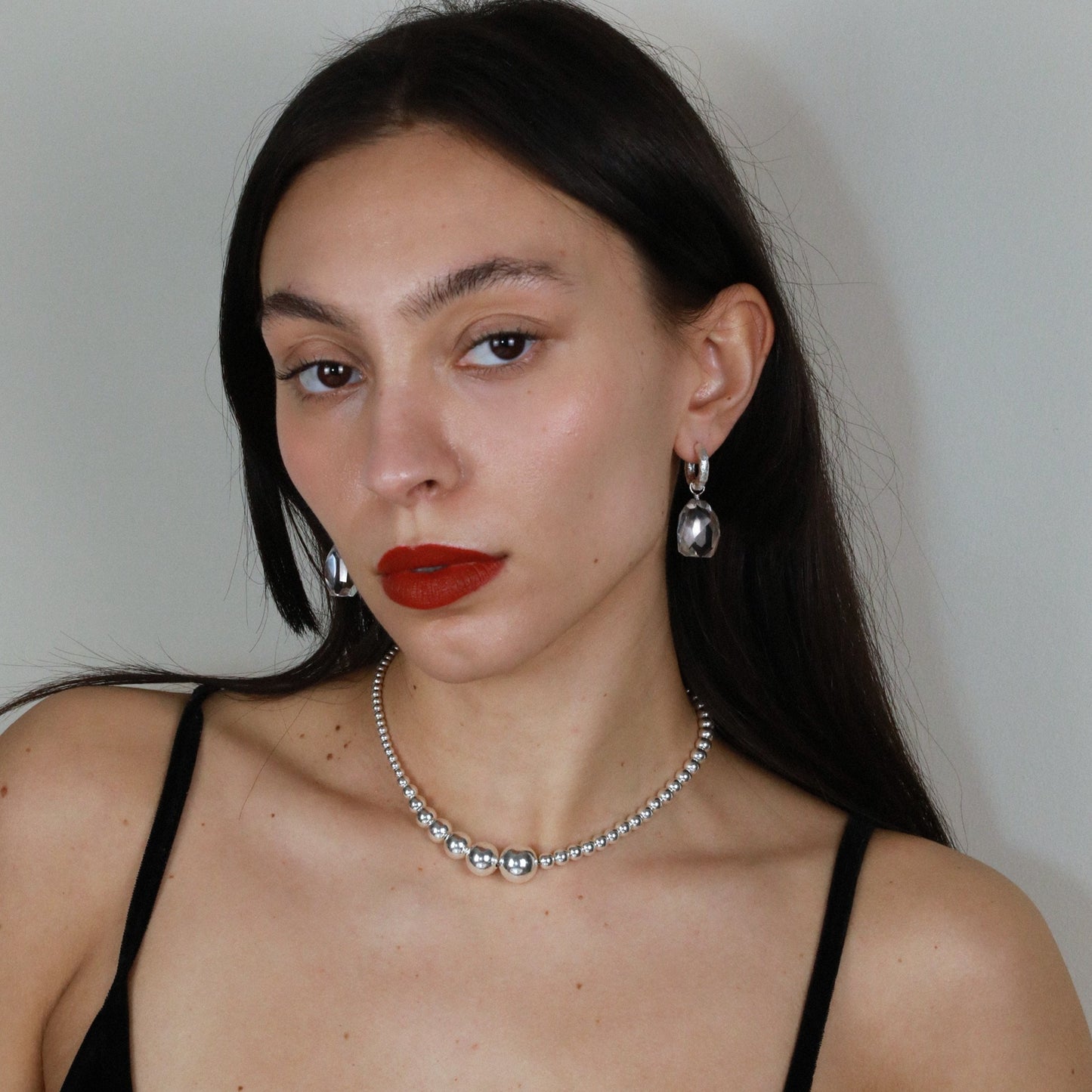 chunkyClearQuartzearringsterlingsilverwithClearQuartzModel