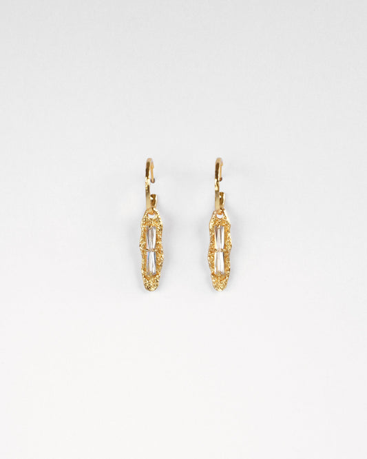 Refined Gleam earrings front view on white background – gold plated sterling silver with white zircon