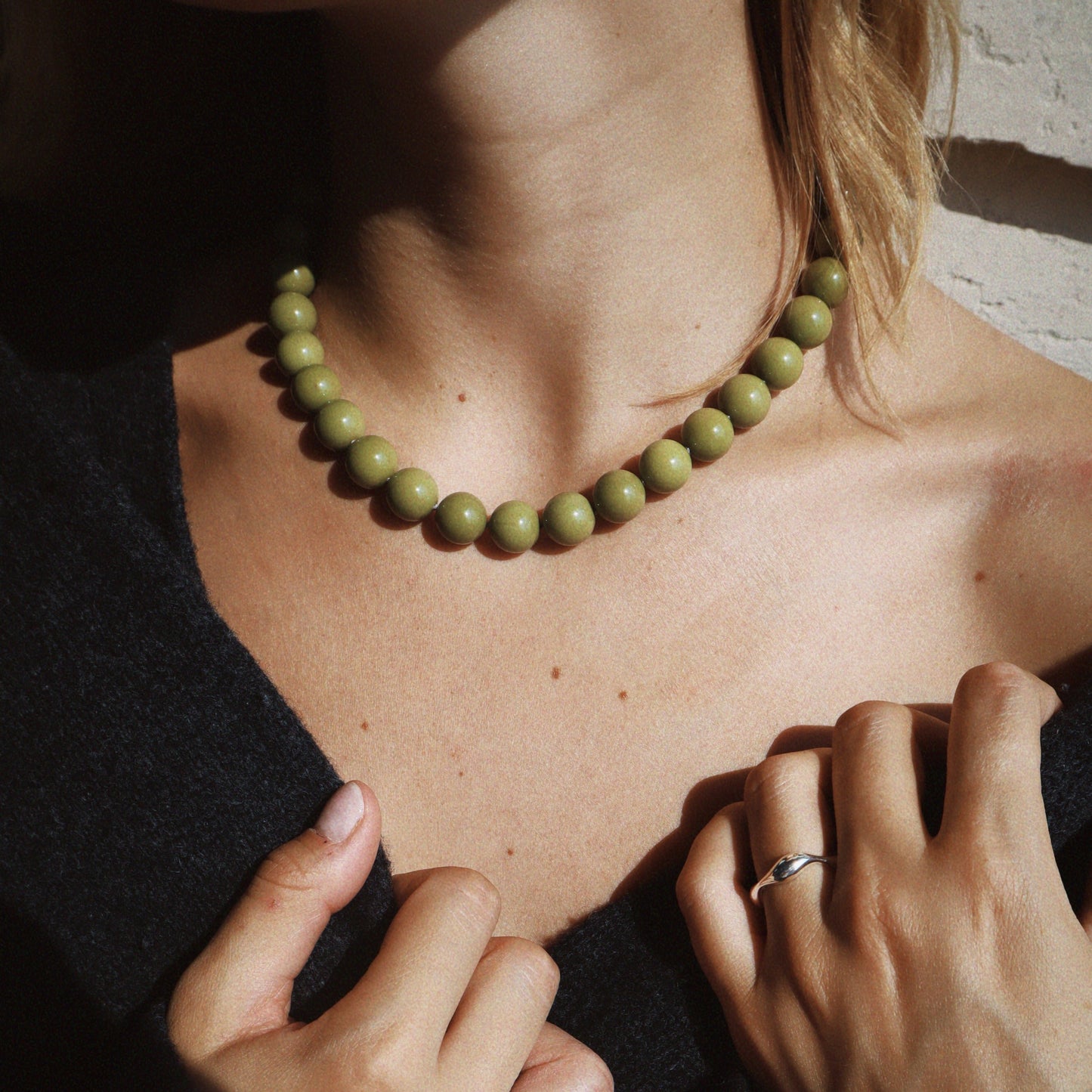 green agate big beads 12mm necklace summer necklace green real gemstone beads model
