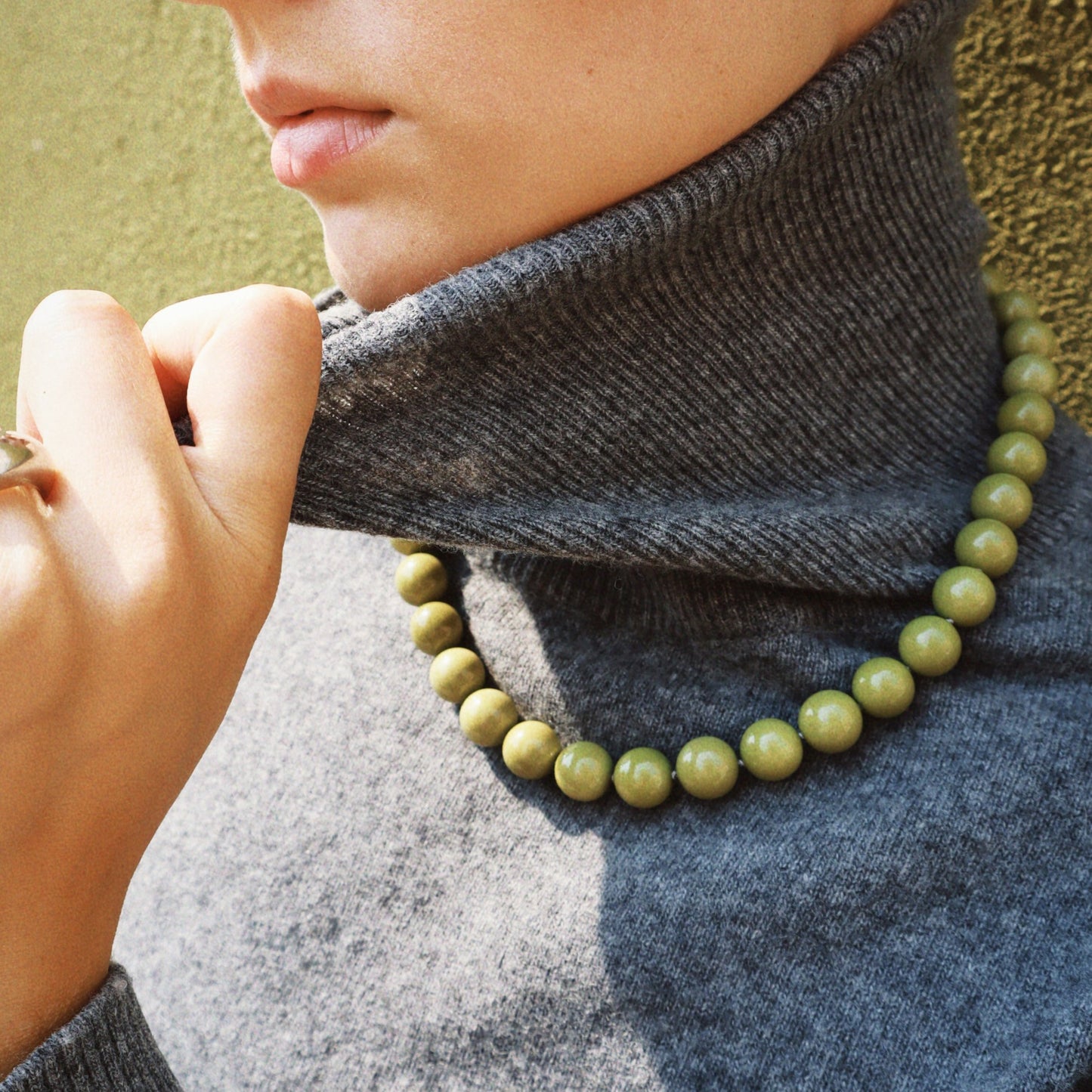 green agate big beads 12mm necklace summer necklace green real gemstone beads model