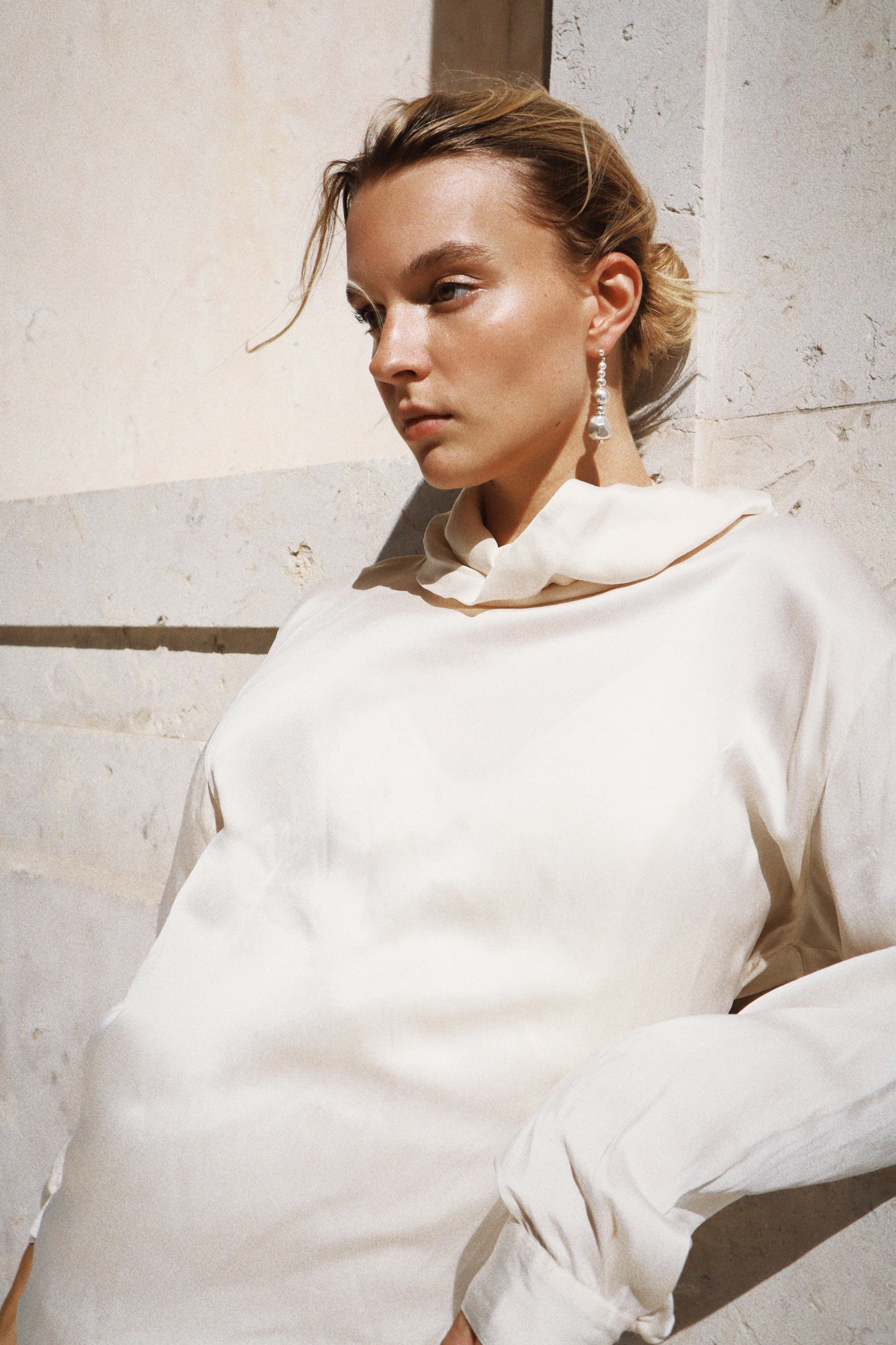 irregular silver Orb Dangle Earrings handcrafted silver organic shape beads model1