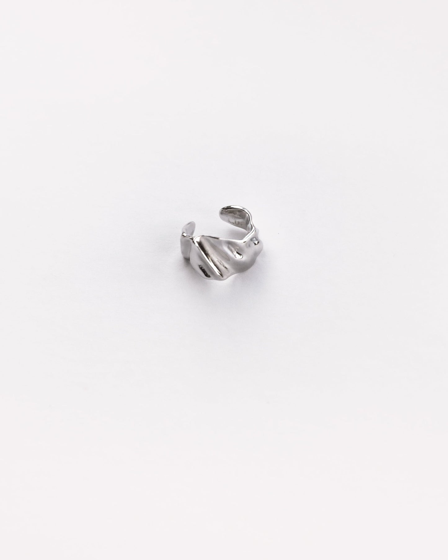Sculpted silver adjustable ear cuff for non-pierced ears, minimalist style