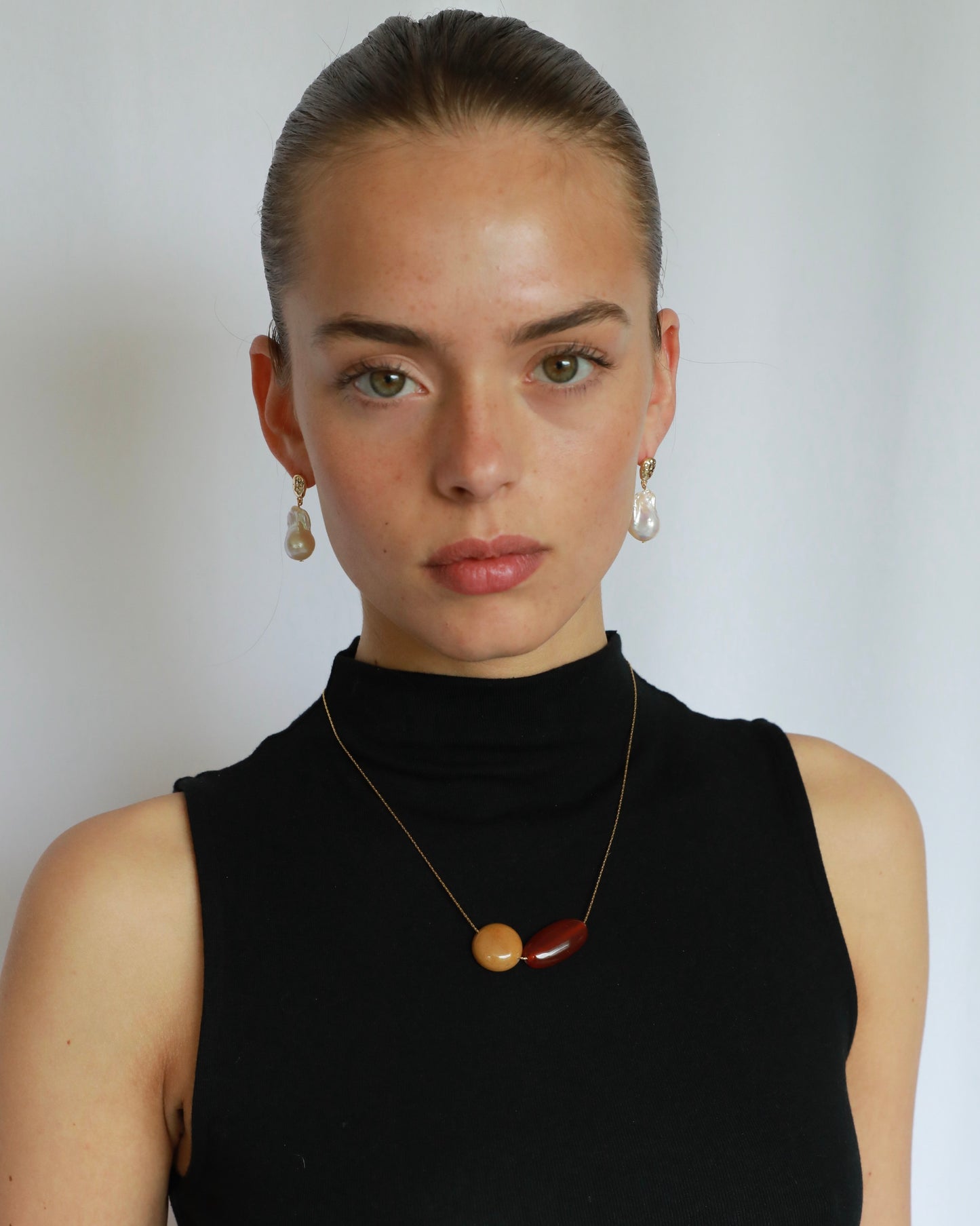 Kaia Yellow Jade & Red Agate Necklace | Adjustable Stainless Steel Choker
