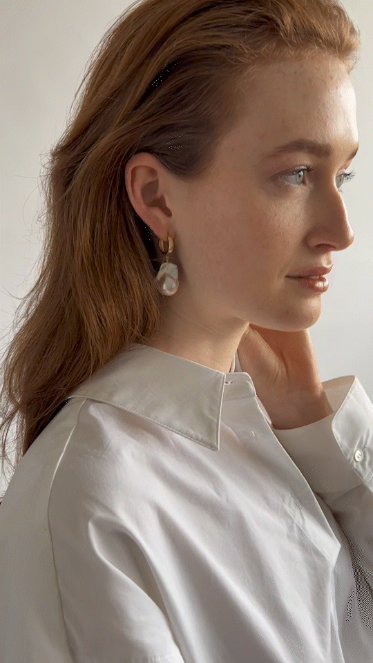 Natural Baroque Pearl Earring Wedding Pearl Earring Bridal Earrings Big Chucky Freshwater Baroque Pearl Earring with Hoop