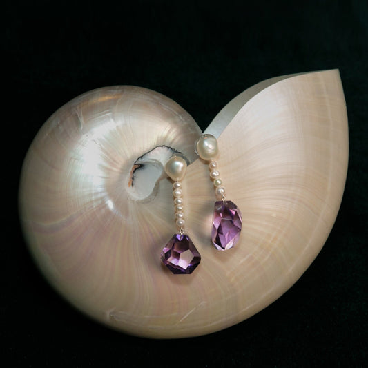 Lena Natural Pearl and Amethyst Earring