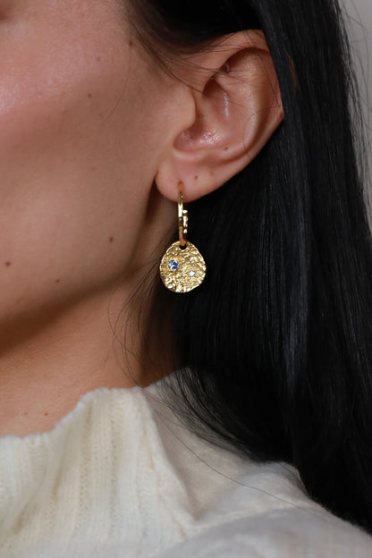 Lyra Silver Coin Hoop Drop Earring