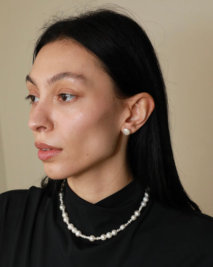 Manon White Coin Flat Pearl Studs