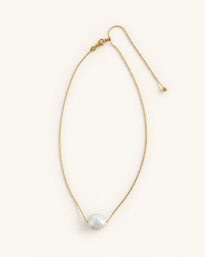 Freshwater baroque pearl adjustable necklace choker on stainless steel chain in silver color