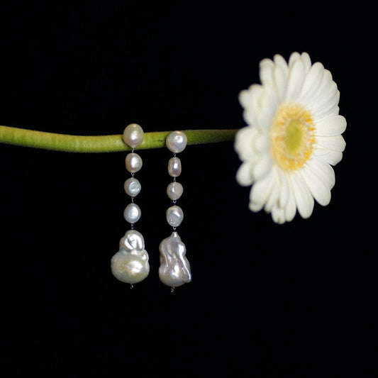 Long baroque pearl earring for wedding long dangle freshwater chuncky big pearl earring 