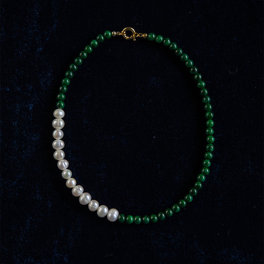 Chalcedony Necklace Natural Pearl necklace Green Necklace Handcrafted beaded Pearl Choker