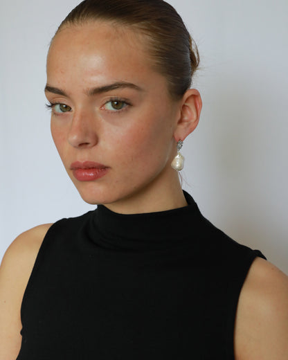 Natural Baroque Pearl drop Earrings silver on model