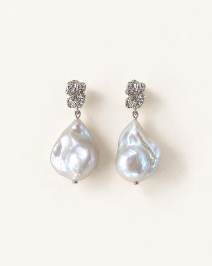 Natural Baroque Pearl drop Earrings silver hoop product photo