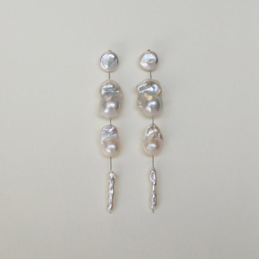 Natural Baroque Pearl Shoulder Duster Long Earrings for wedding bridal