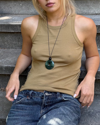 Rina Natural Moss Agate Pendant Super Long Necklace