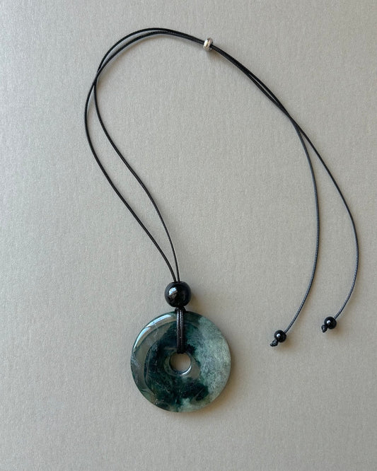 Rina Natural Moss Agate Pendant Super Long Necklace