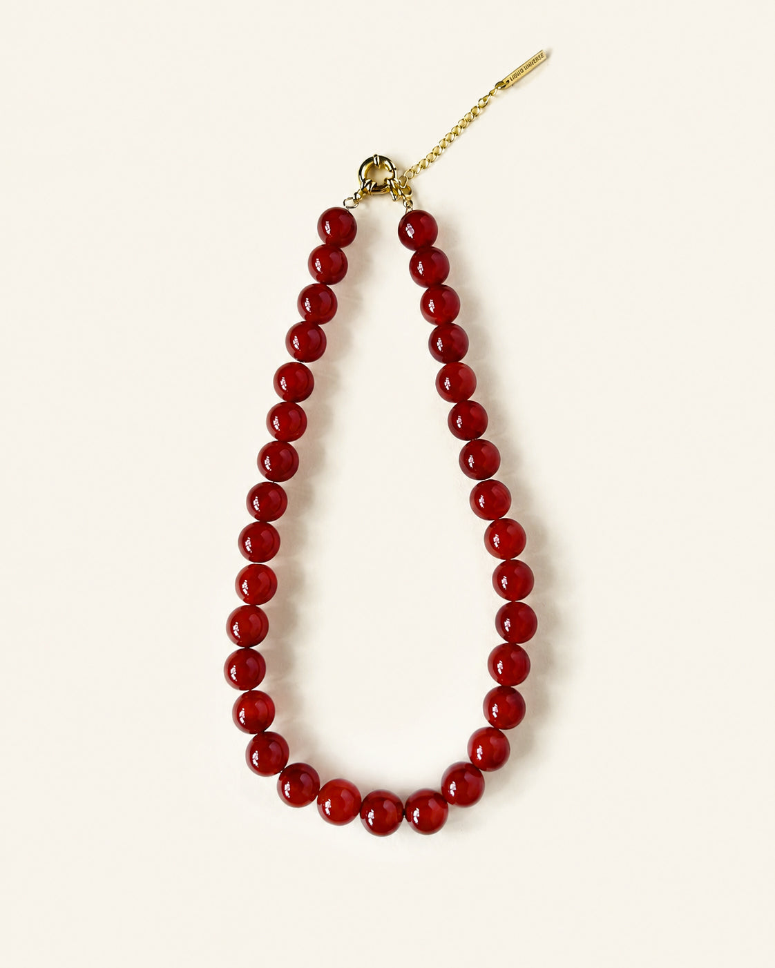Natural red agate energy beaded necklace with polished deep red stone beads.