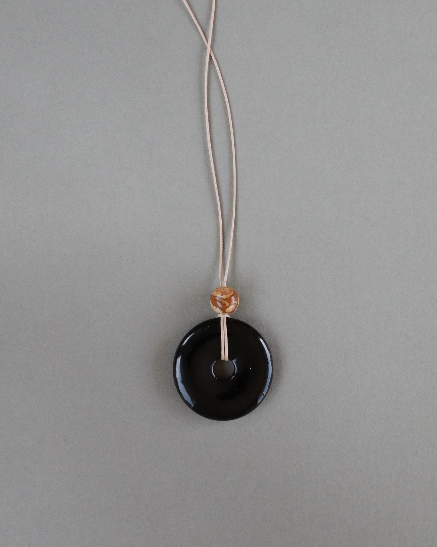 Zoya Super Long Black Onyx Pendant Necklace with Picture Jasper Bead