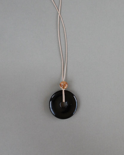 Zoya Super Long Black Onyx Pendant Necklace with Picture Jasper Bead
