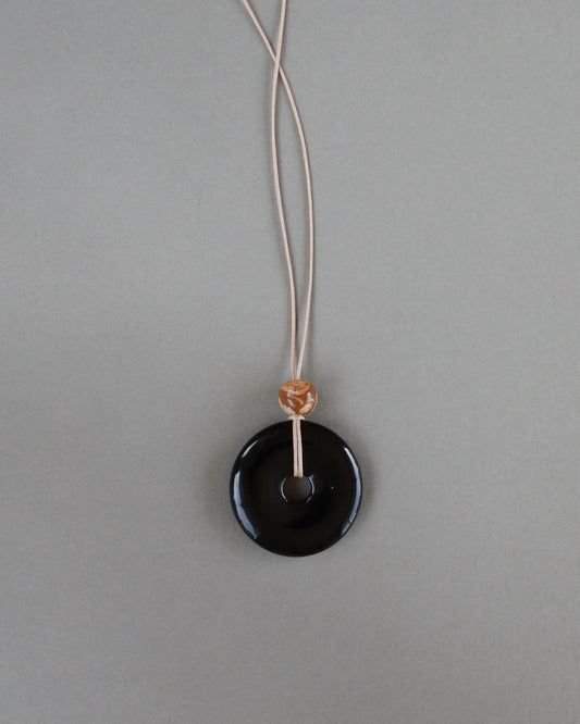 Zoya Super Long Black Onyx Pendant Necklace with Picture Jasper Bead