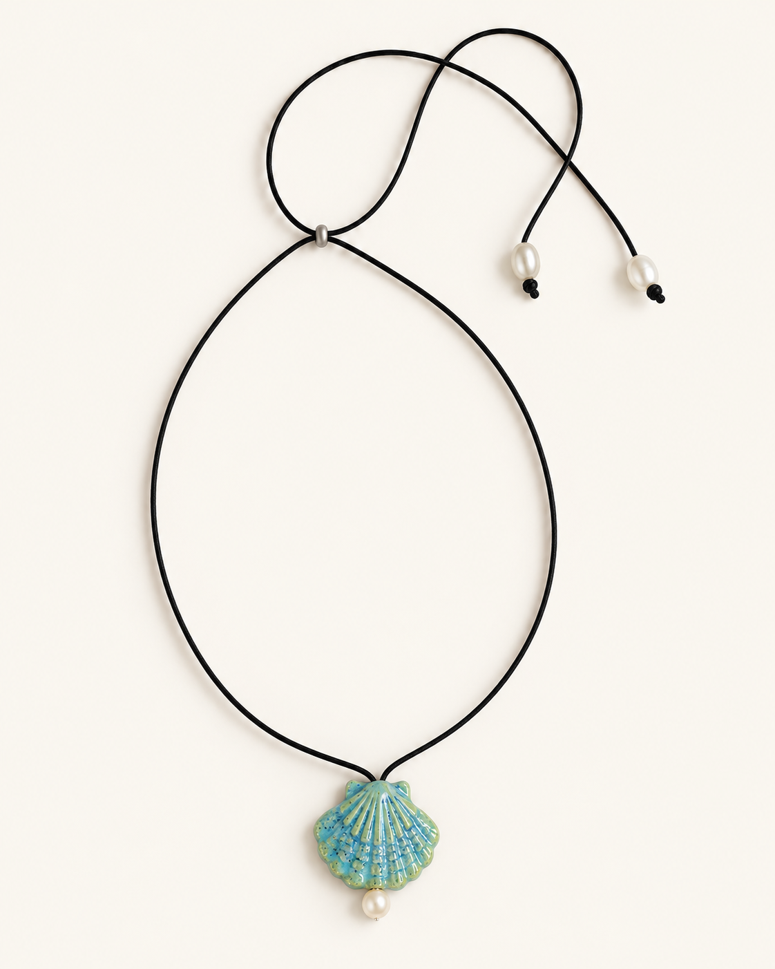 Elva Ceramic Shell Pearl Necklace | Long Adjustable Necklace