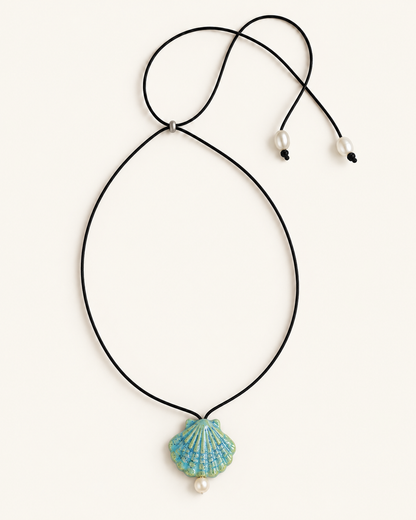 Elva Ceramic Shell Pearl Necklace | Long Adjustable Necklace