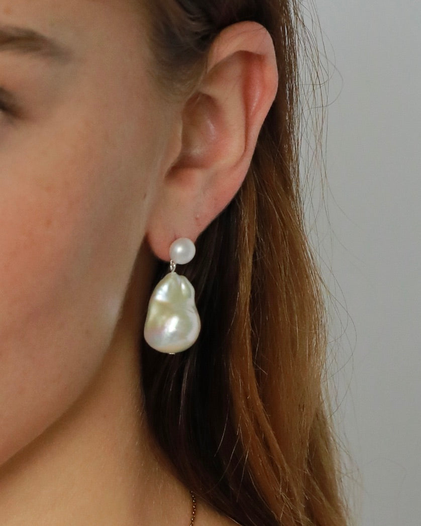 Freshwater baroque pearl bridal earrings with silver plated details and elegant wedding pearl design