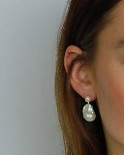 Freshwater baroque pearl bridal earrings with silver plated details and elegant wedding pearl design