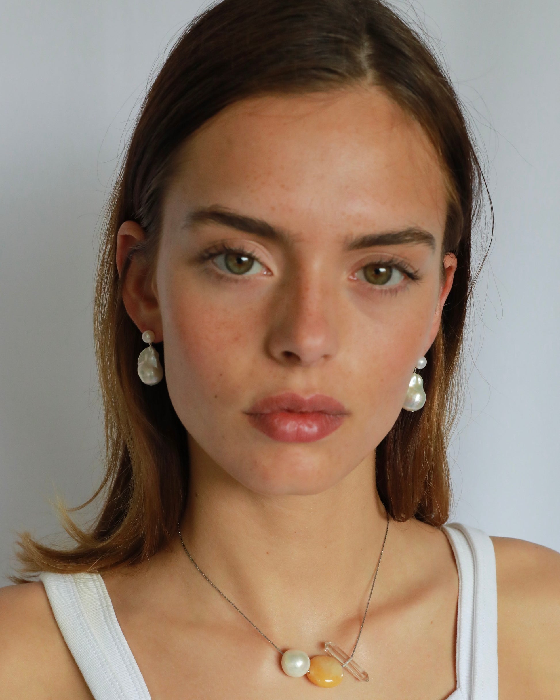 Freshwater baroque pearl bridal earrings with silver plated details and elegant wedding pearl design