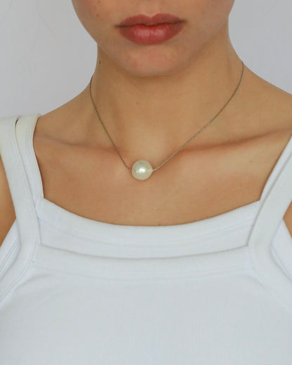 Freshwater baroque pearl adjustable necklace choker on stainless steel chain in silver color
