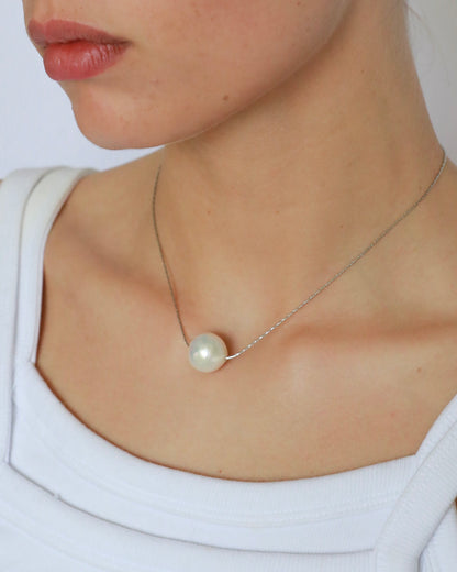 Freshwater baroque pearl adjustable necklace choker on stainless steel chain in silver color