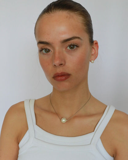 Freshwater baroque pearl adjustable necklace choker on stainless steel chain in silver color