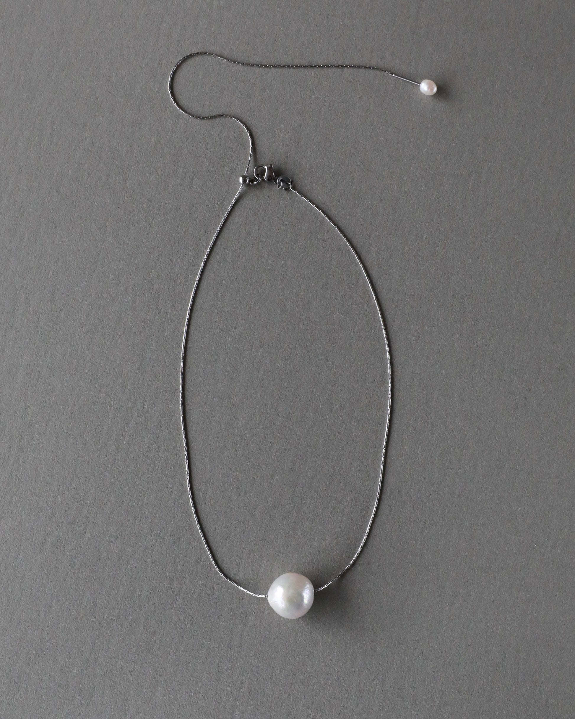 Freshwater baroque pearl adjustable necklace choker on stainless steel chain in silver color