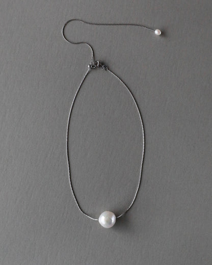 Freshwater baroque pearl adjustable necklace choker on stainless steel chain in silver color