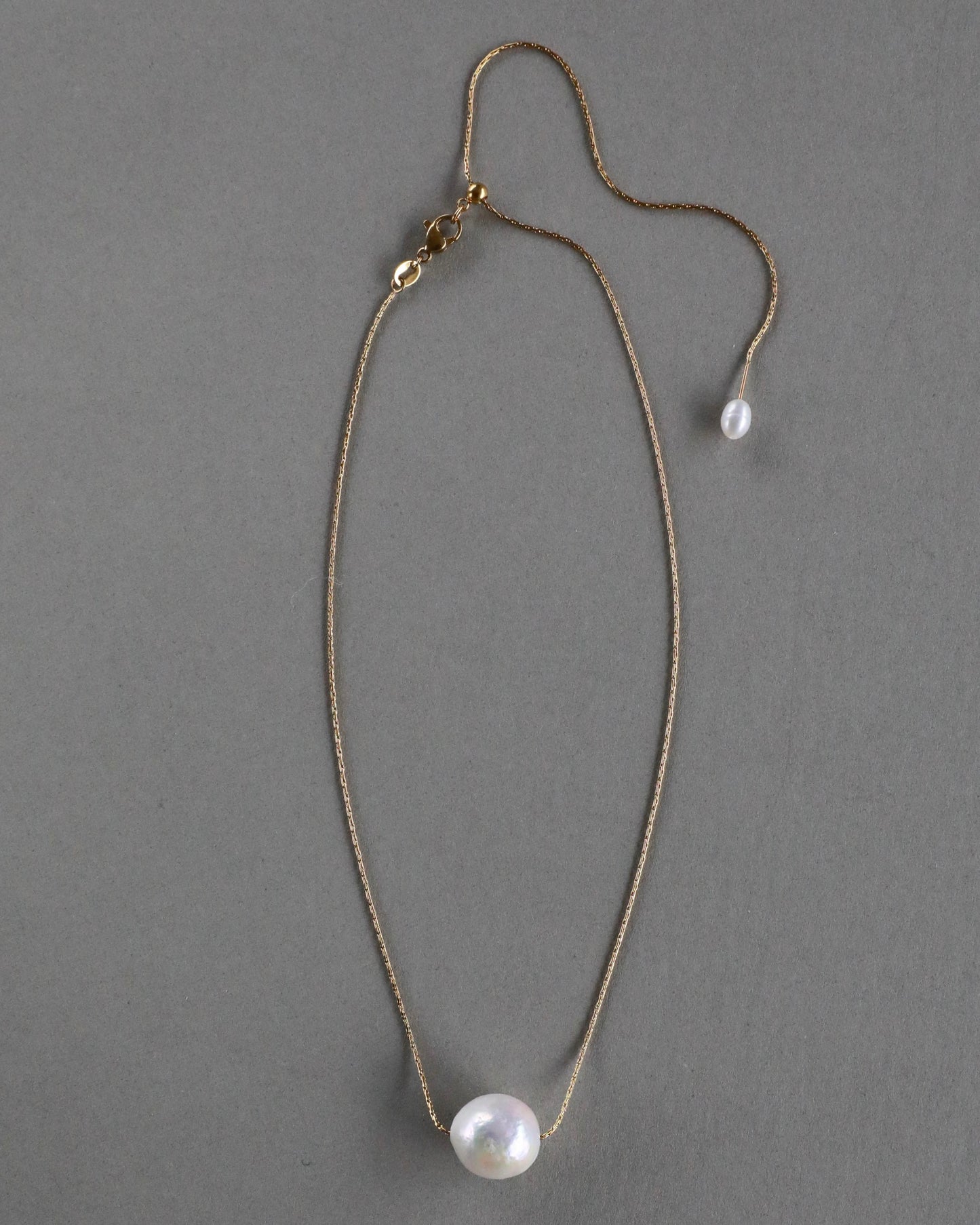 Freshwater baroque pearl adjustable necklace choker on stainless steel chain in silver color