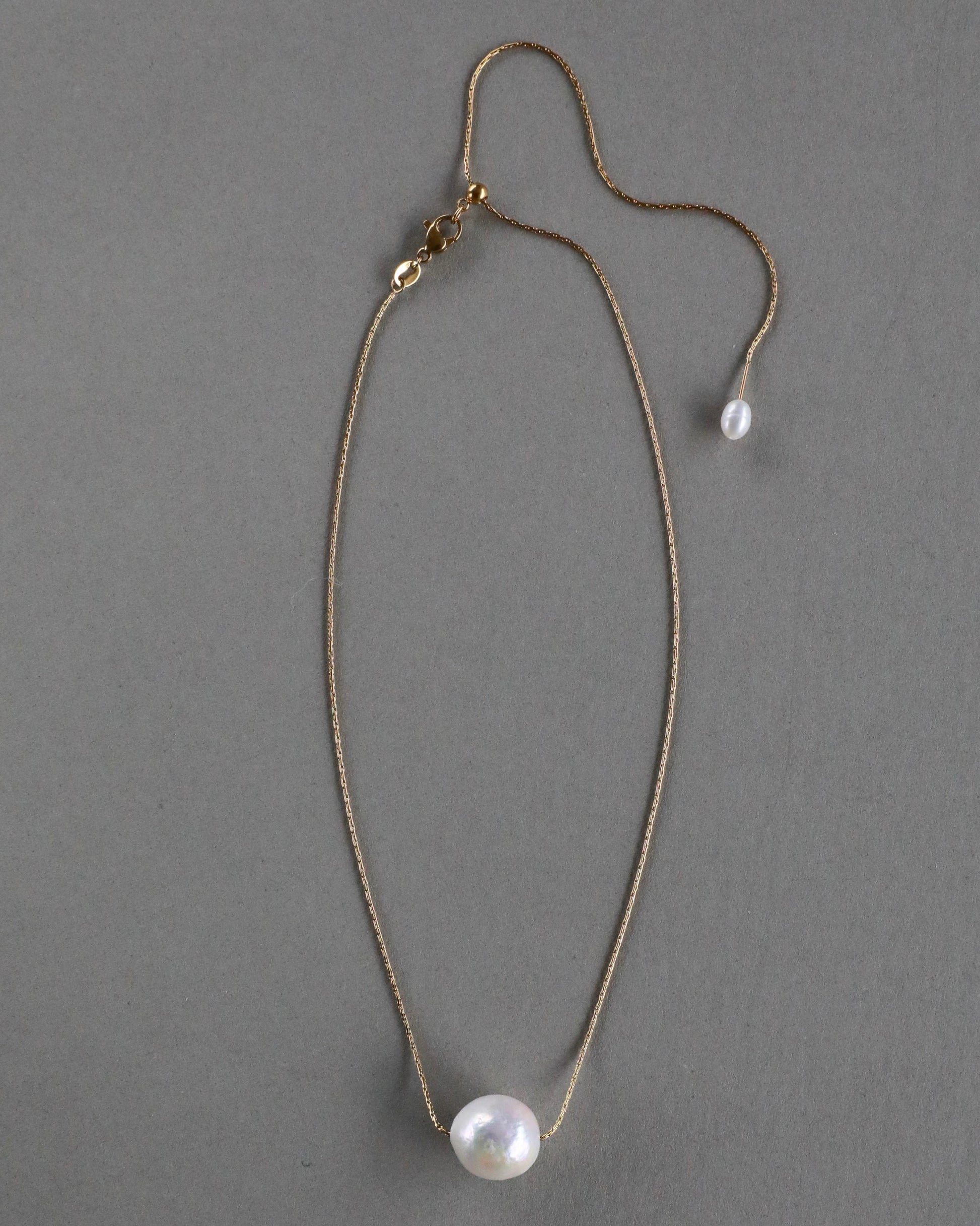 Freshwater baroque pearl adjustable necklace choker on stainless steel chain in silver color